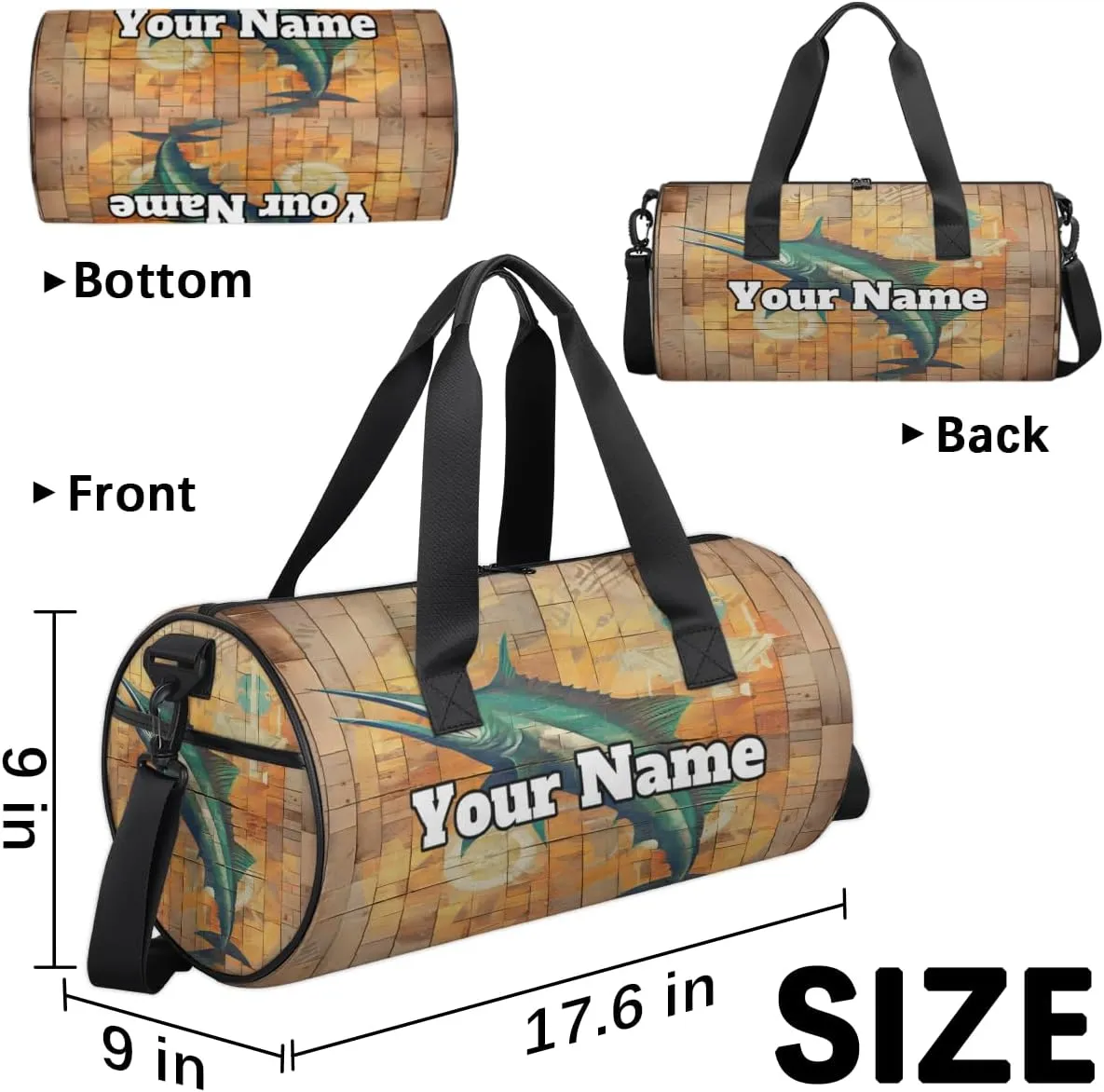 Custom Gym Bag for Women Men with Name, Personalized Ocean Animal Duffel Bag for Sports, Waterproof Dance Bag, Lightweight Carryon Gym Bag, Swordfish