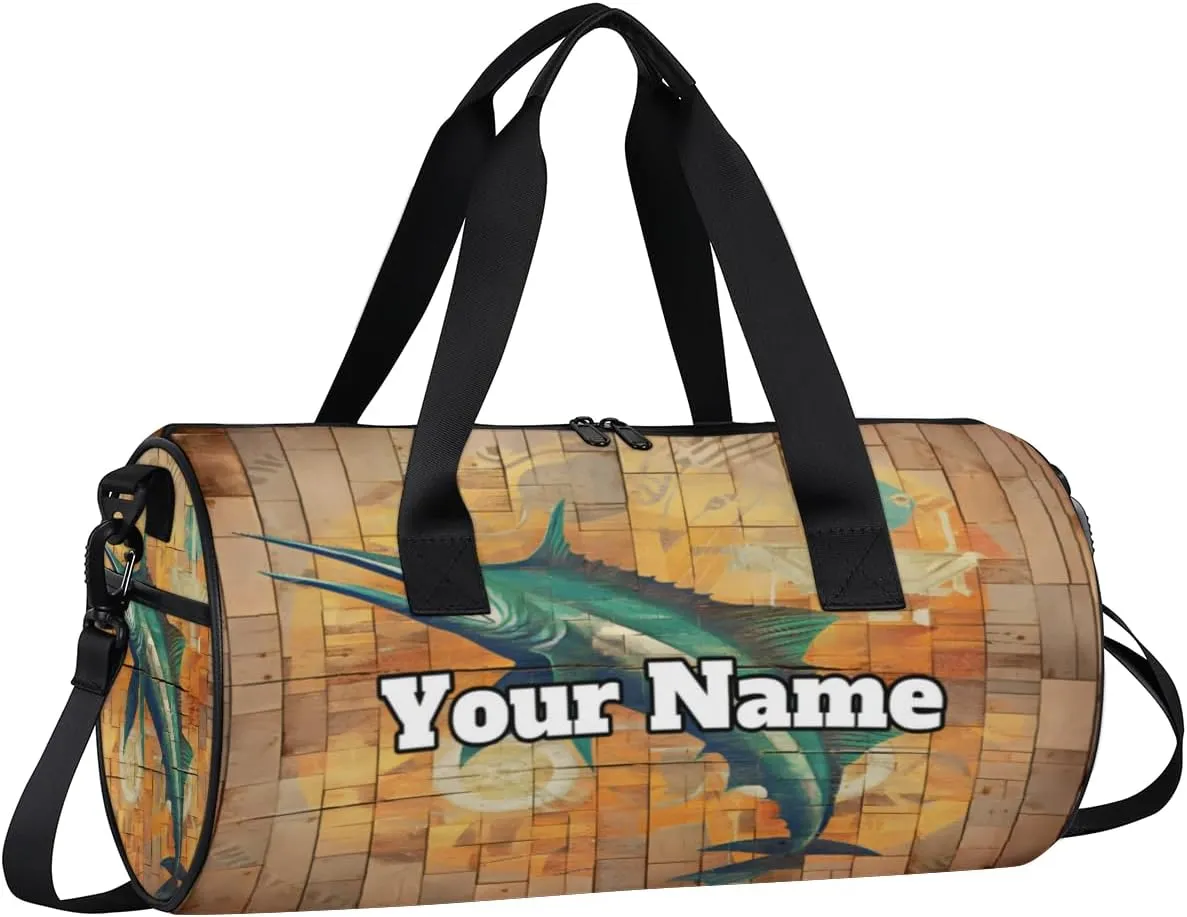 Custom Gym Bag for Women Men with Name, Personalized Ocean Animal Duffel Bag for Sports, Waterproof Dance Bag, Lightweight Carryon Gym Bag, Swordfish