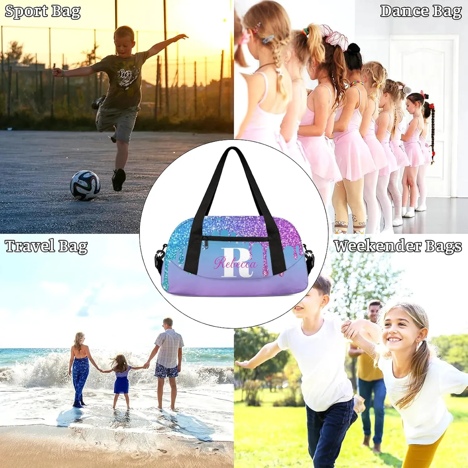 Custom Name Sports Duffel Bag Personalized Dance Gym Bag for Women Men Overnight Weekender Travel Duffel Bags Lightweight 18.5in, Blue