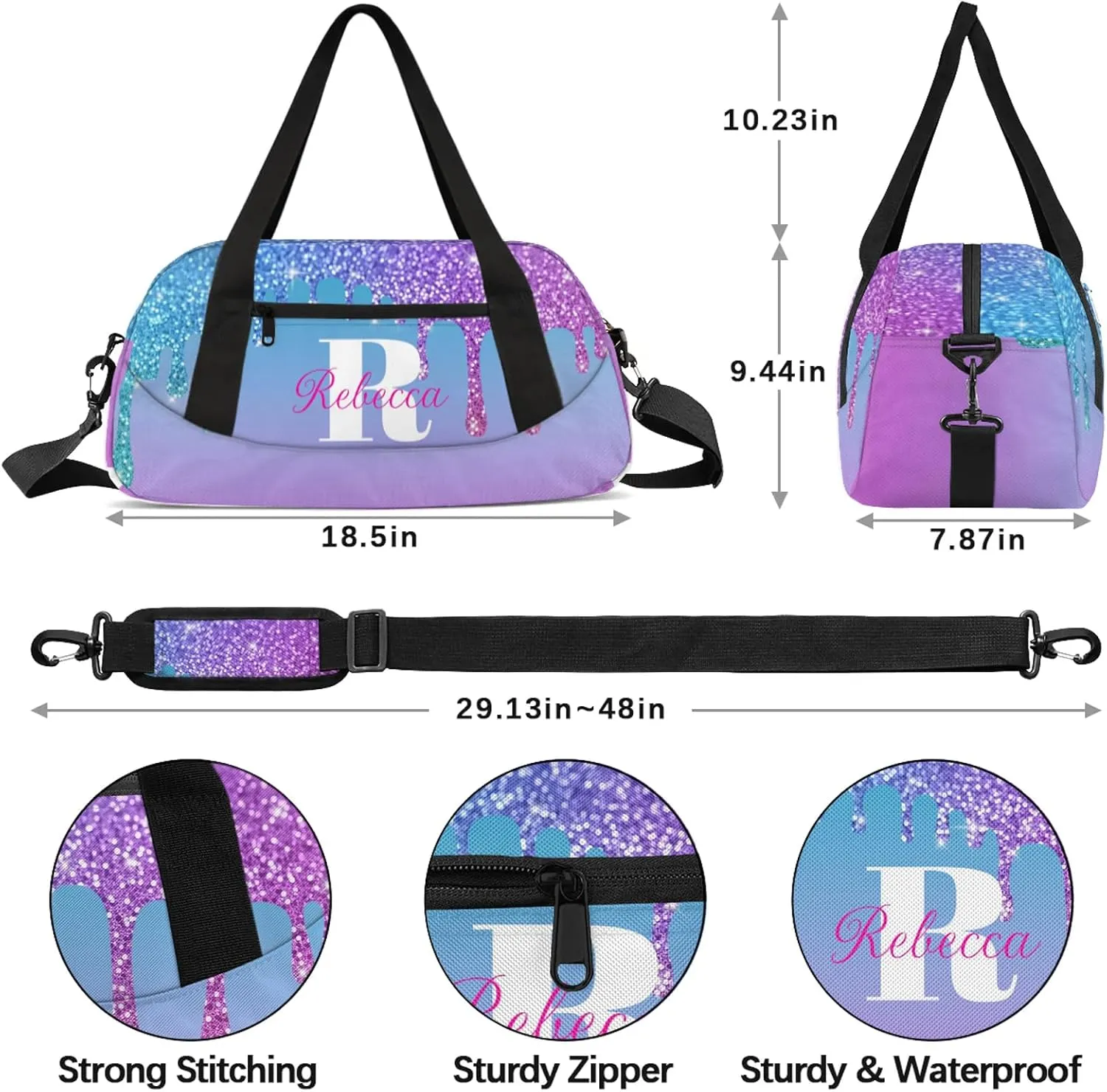 Custom Name Sports Duffel Bag Personalized Dance Gym Bag for Women Men Overnight Weekender Travel Duffel Bags Lightweight 18.5in, Blue