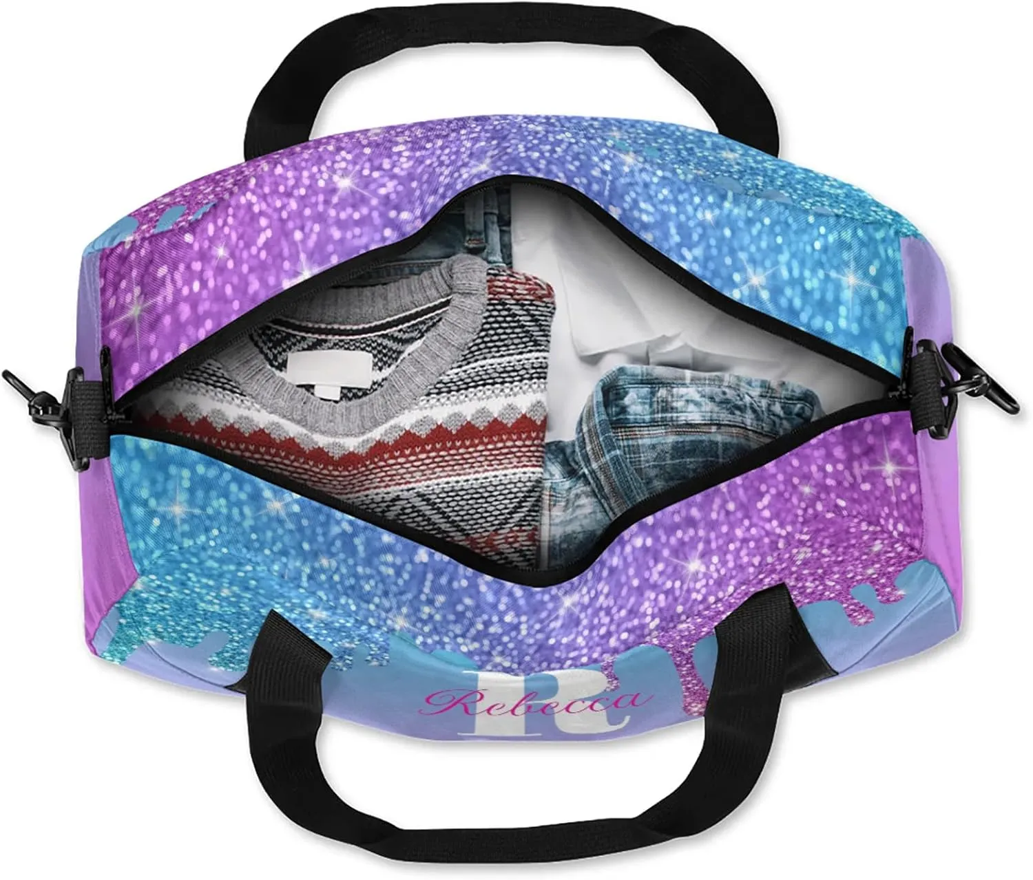 Custom Name Sports Duffel Bag Personalized Dance Gym Bag for Women Men Overnight Weekender Travel Duffel Bags Lightweight 18.5in, Blue