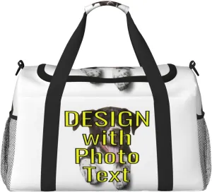 Custom Photo Big Capacity Sports Duffle Bag Customized Travel Gym Bag with Text Customize Personalized Unisex Weekender Workout Bag