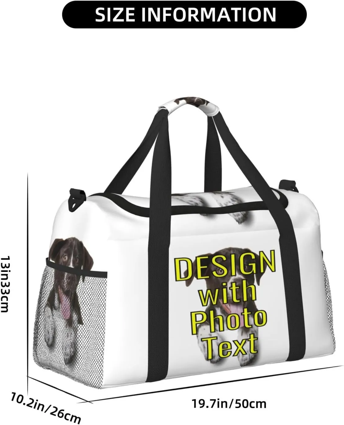 Custom Photo Big Capacity Sports Duffle Bag Customized Travel Gym Bag with Text Customize Personalized Unisex Weekender Workout Bag