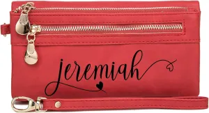 Custom Travel Three Zip Wristlet Wallet Purse Clutch with Credit Card Holder for Women Mothers Day Gifts (Red)