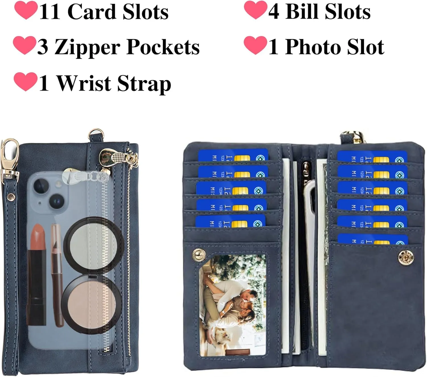 Custom Travel Three Zip Wristlet Wallet Purse Clutch with Credit Card Holder for Women Mothers Day Gifts (Red)