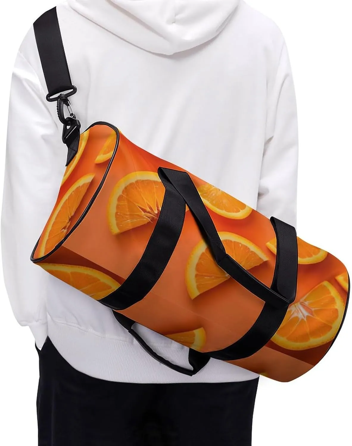 Cut Orange Slices Travel Gym Bag for Women Men Minimalist Cylindrical Duffle Bag Sport Workout Bag with Shoulder Strap