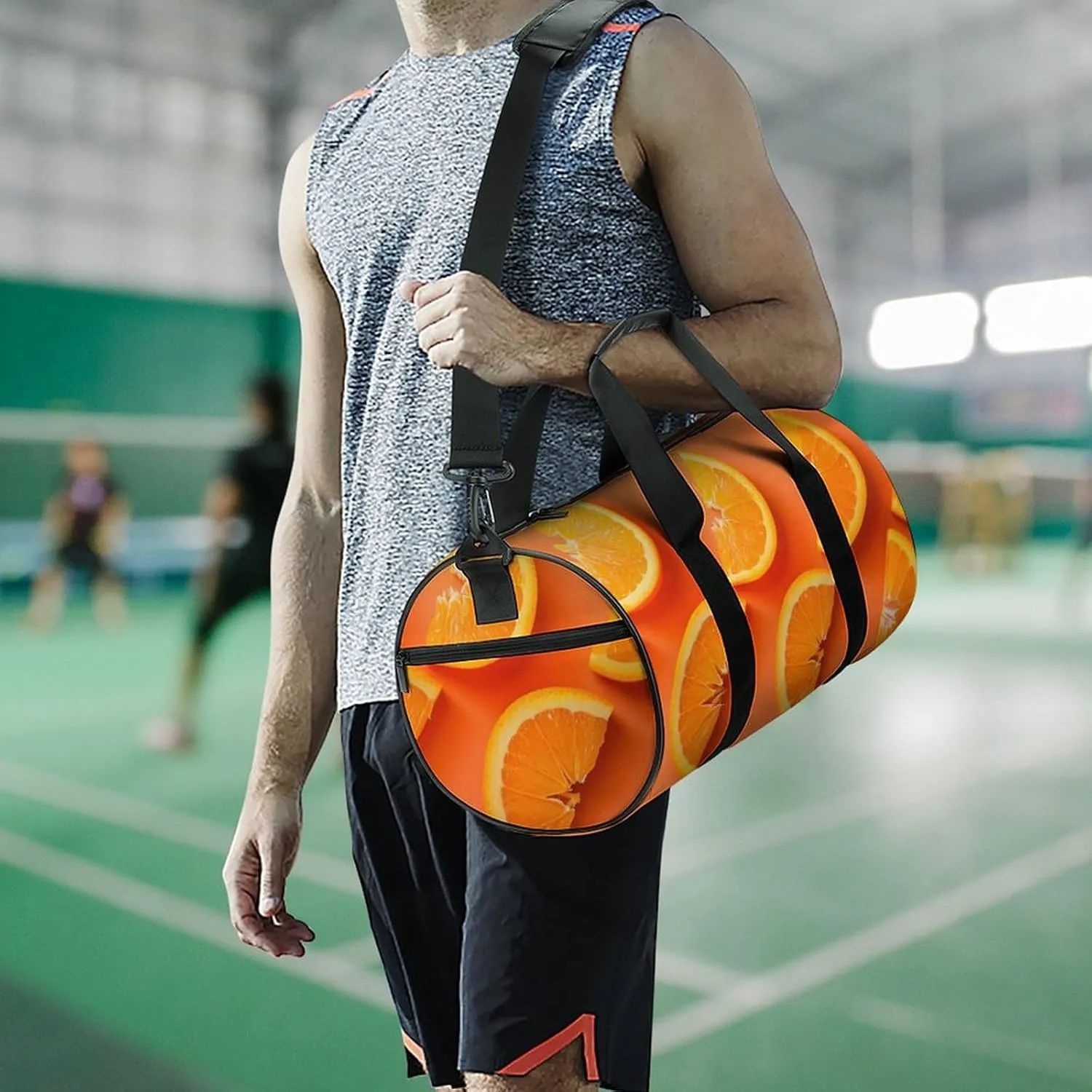 Cut Orange Slices Travel Gym Bag for Women Men Minimalist Cylindrical Duffle Bag Sport Workout Bag with Shoulder Strap