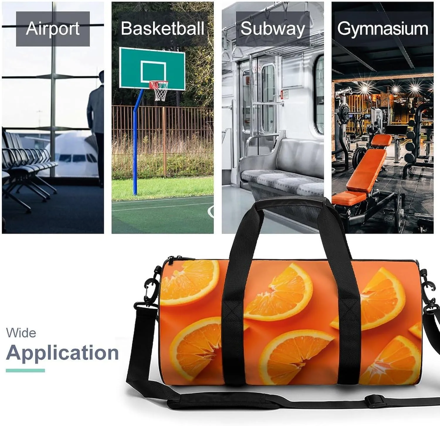 Cut Orange Slices Travel Gym Bag for Women Men Minimalist Cylindrical Duffle Bag Sport Workout Bag with Shoulder Strap