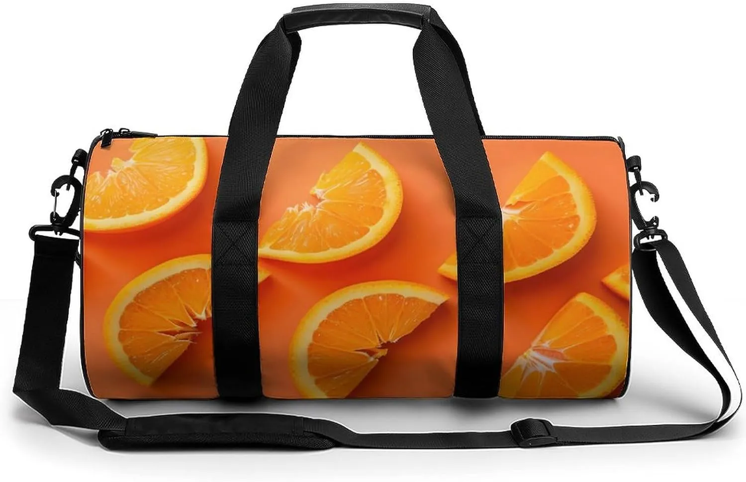 Cut Orange Slices Travel Gym Bag for Women Men Minimalist Cylindrical Duffle Bag Sport Workout Bag with Shoulder Strap