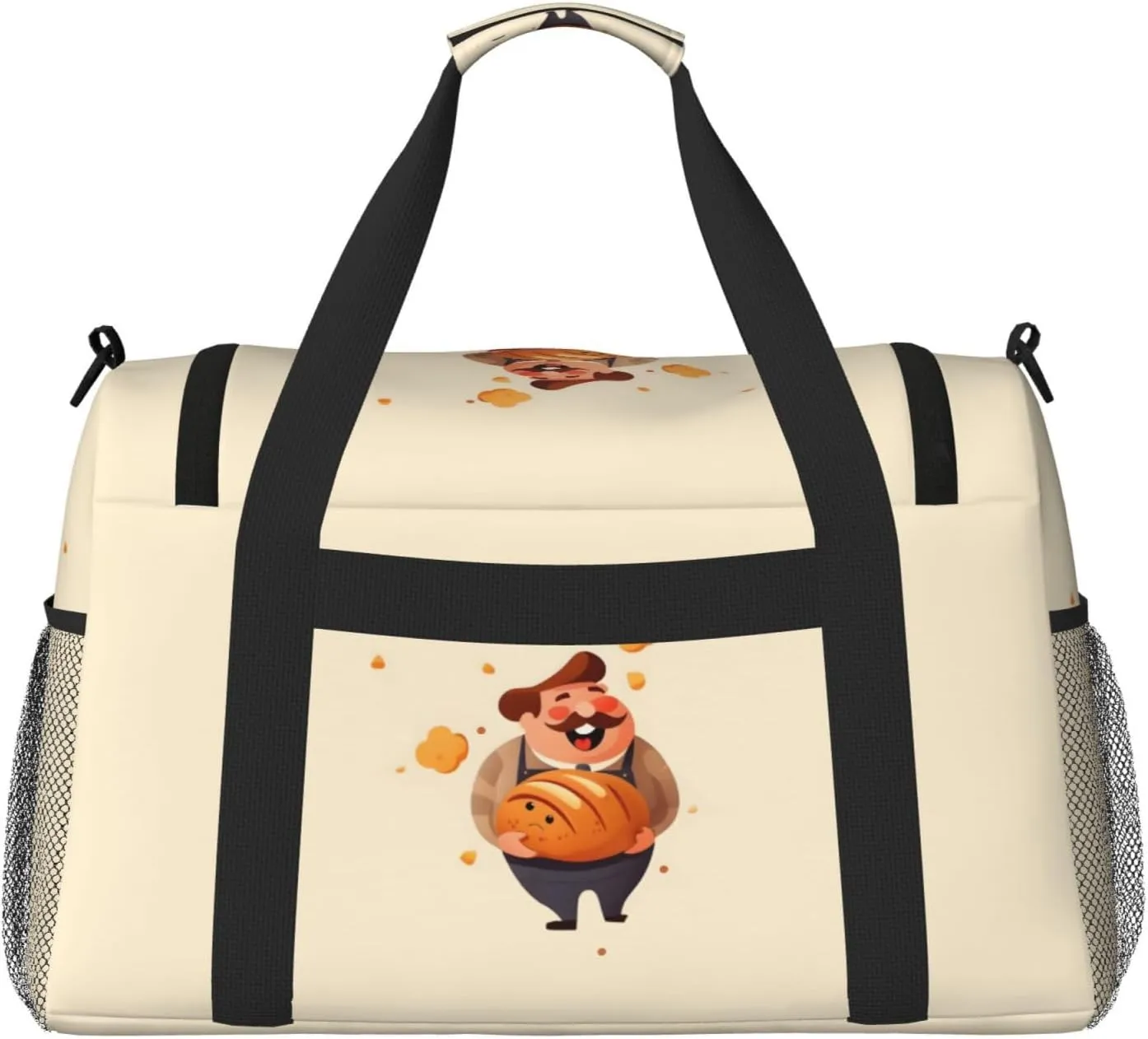 Cute Bread with Chef Big Capacity Sports Gym Bag Portable Travel Duffle Bag, Lightweight Weekender Workout Bag for Overnight, Unisex