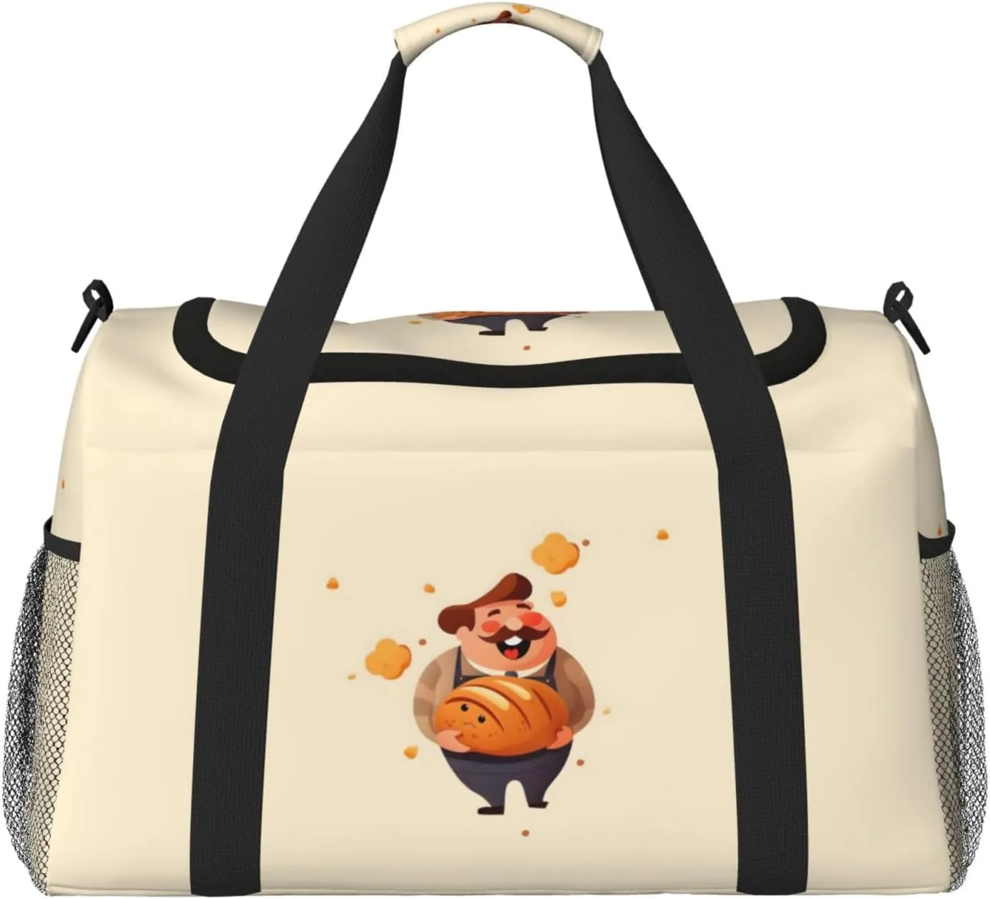 Cute Bread with Chef Big Capacity Sports Gym Bag Portable Travel Duffle Bag, Lightweight Weekender Workout Bag for Overnight, Unisex