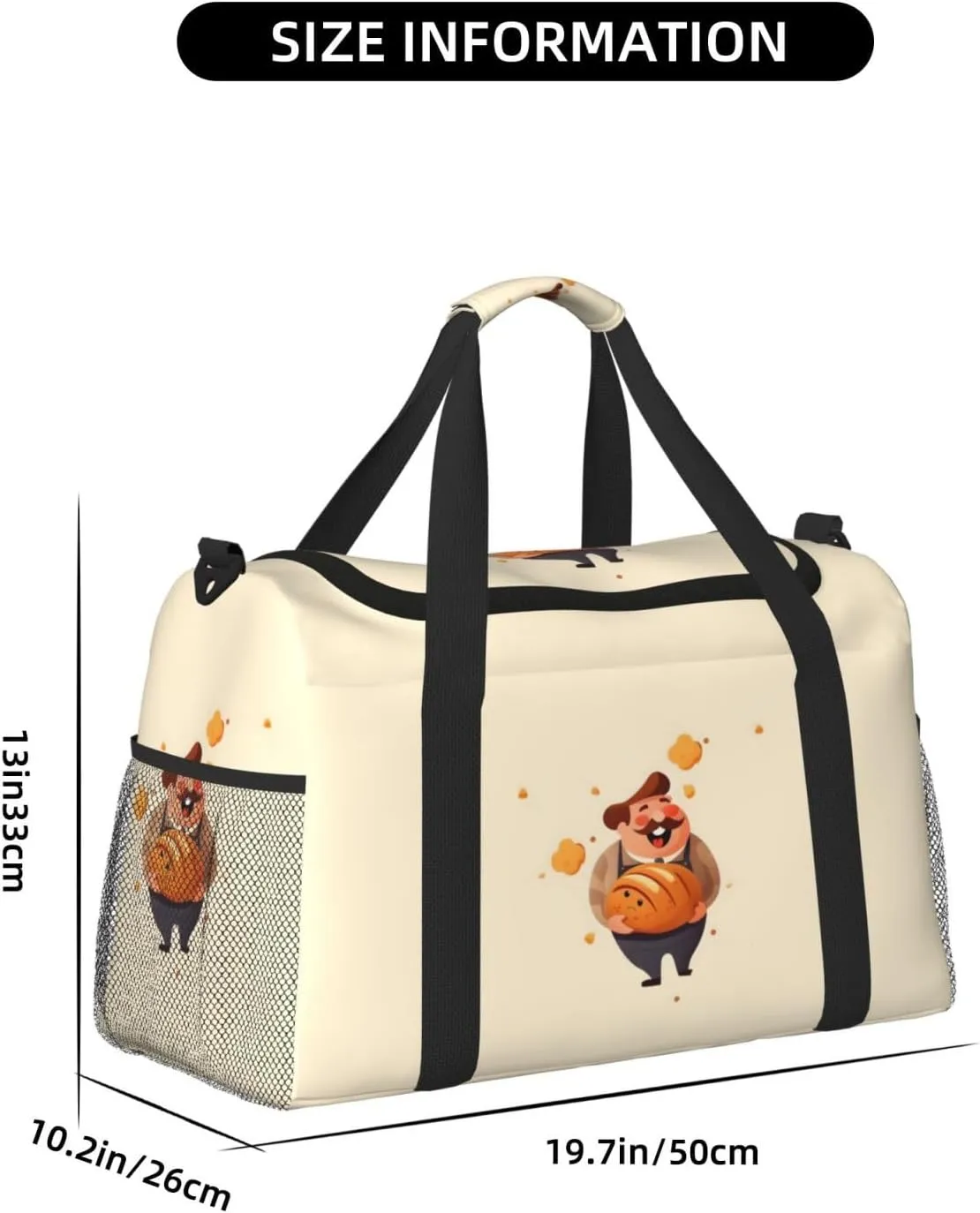 Cute Bread with Chef Big Capacity Sports Gym Bag Portable Travel Duffle Bag, Lightweight Weekender Workout Bag for Overnight, Unisex