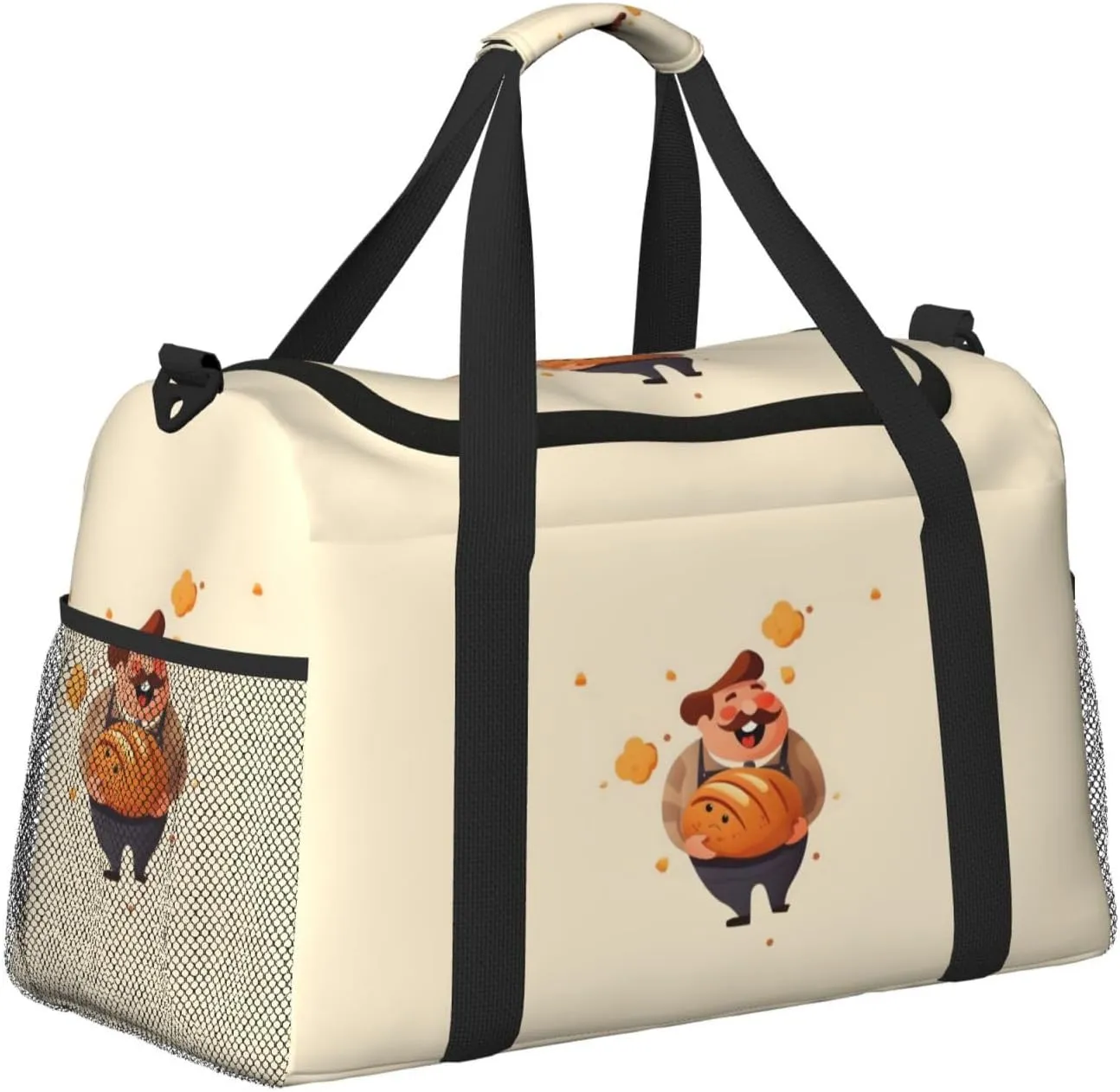 Cute Bread with Chef Big Capacity Sports Gym Bag Portable Travel Duffle Bag, Lightweight Weekender Workout Bag for Overnight, Unisex