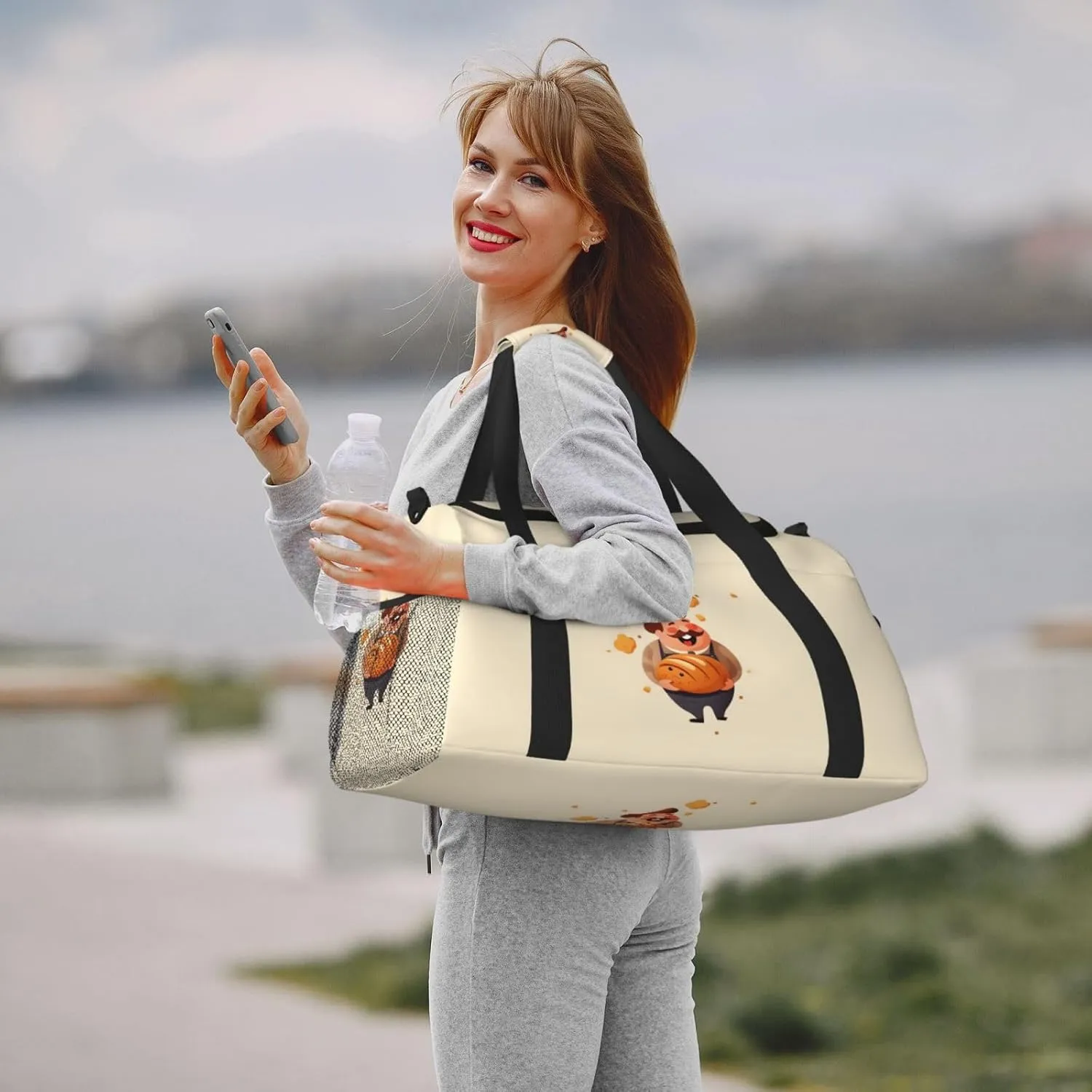 Cute Bread with Chef Big Capacity Sports Gym Bag Portable Travel Duffle Bag, Lightweight Weekender Workout Bag for Overnight, Unisex