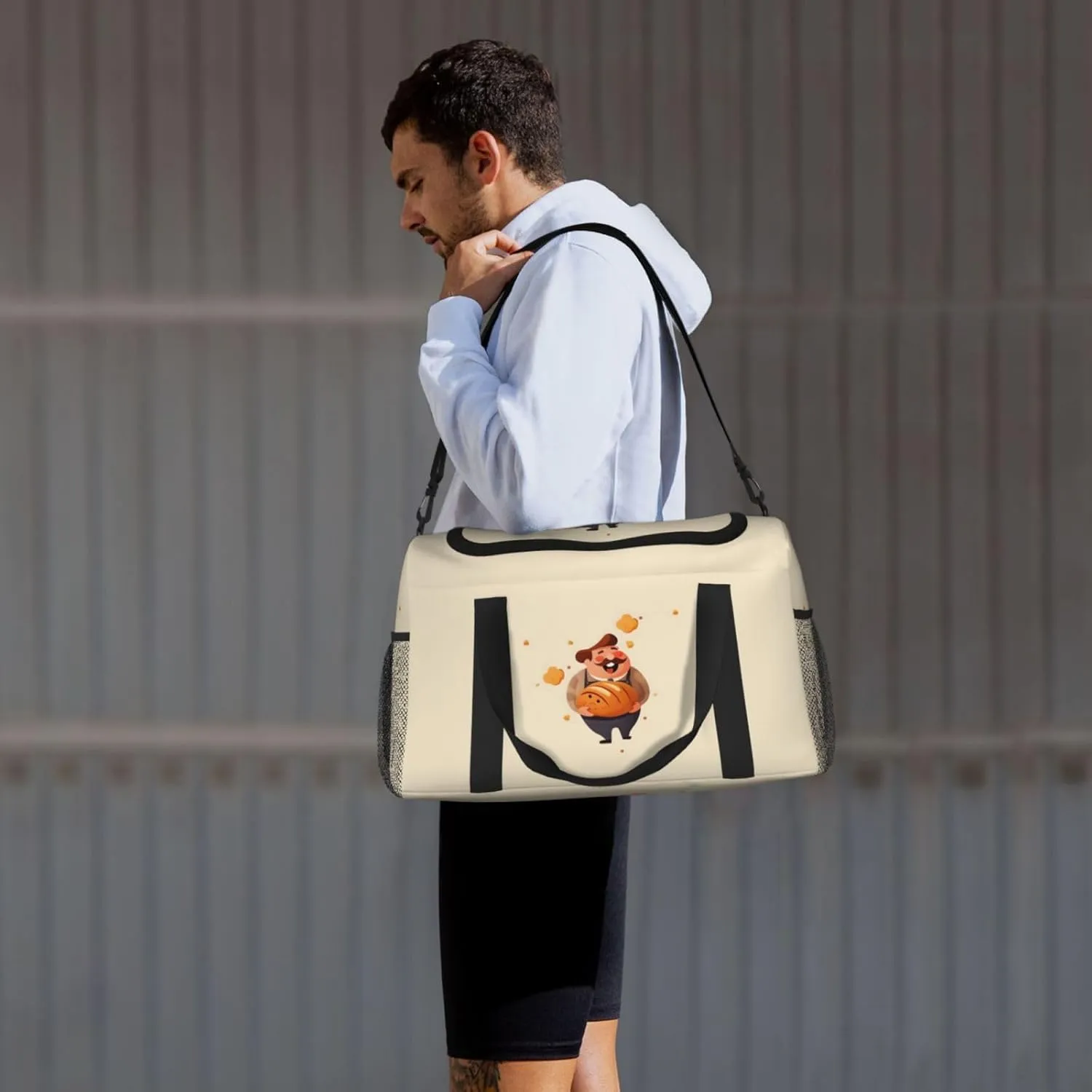 Cute Bread with Chef Big Capacity Sports Gym Bag Portable Travel Duffle Bag, Lightweight Weekender Workout Bag for Overnight, Unisex
