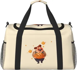 Cute Bread with Chef Big Capacity Sports Gym Bag Portable Travel Duffle Bag, Lightweight Weekender Workout Bag for Overnight, Unisex