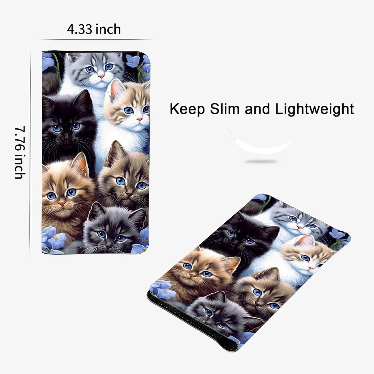 Cute Cats Bifold Wallet for Men Women,PU Leather Dual Magnetic Clasp Closure Long Wallet Clutch Bag with RFID Blocking Money Phone Pockets& Card Slots