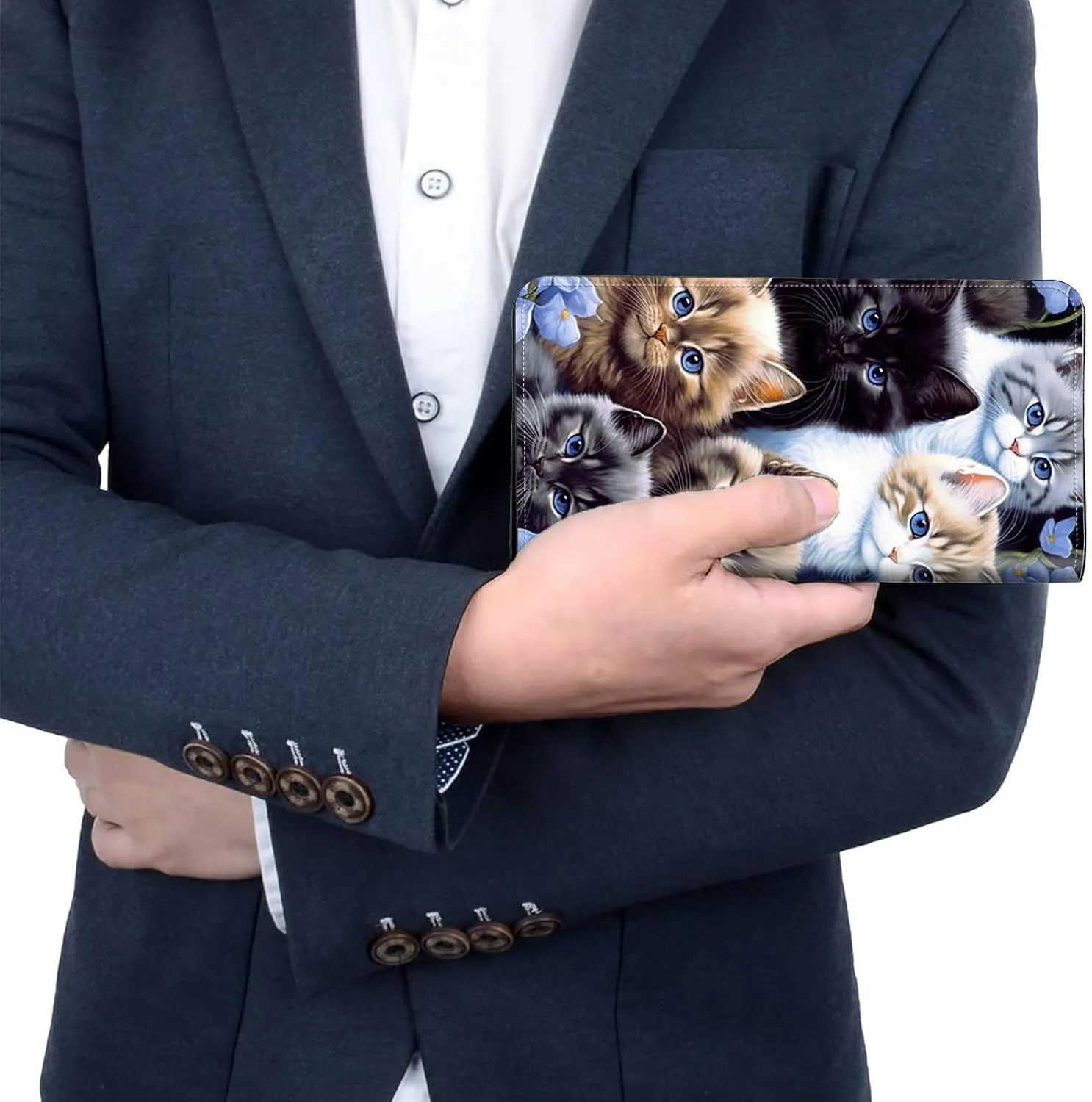 Cute Cats Bifold Wallet for Men Women,PU Leather Dual Magnetic Clasp Closure Long Wallet Clutch Bag with RFID Blocking Money Phone Pockets& Card Slots
