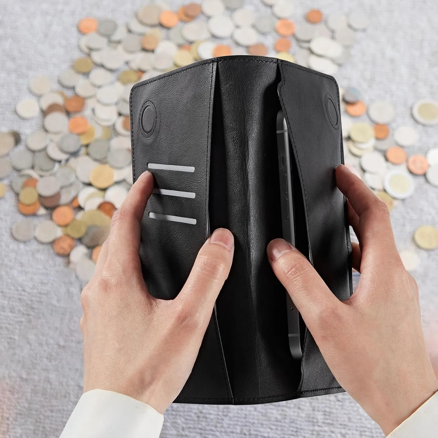 Cute Cats Bifold Wallet for Men Women,PU Leather Dual Magnetic Clasp Closure Long Wallet Clutch Bag with RFID Blocking Money Phone Pockets& Card Slots