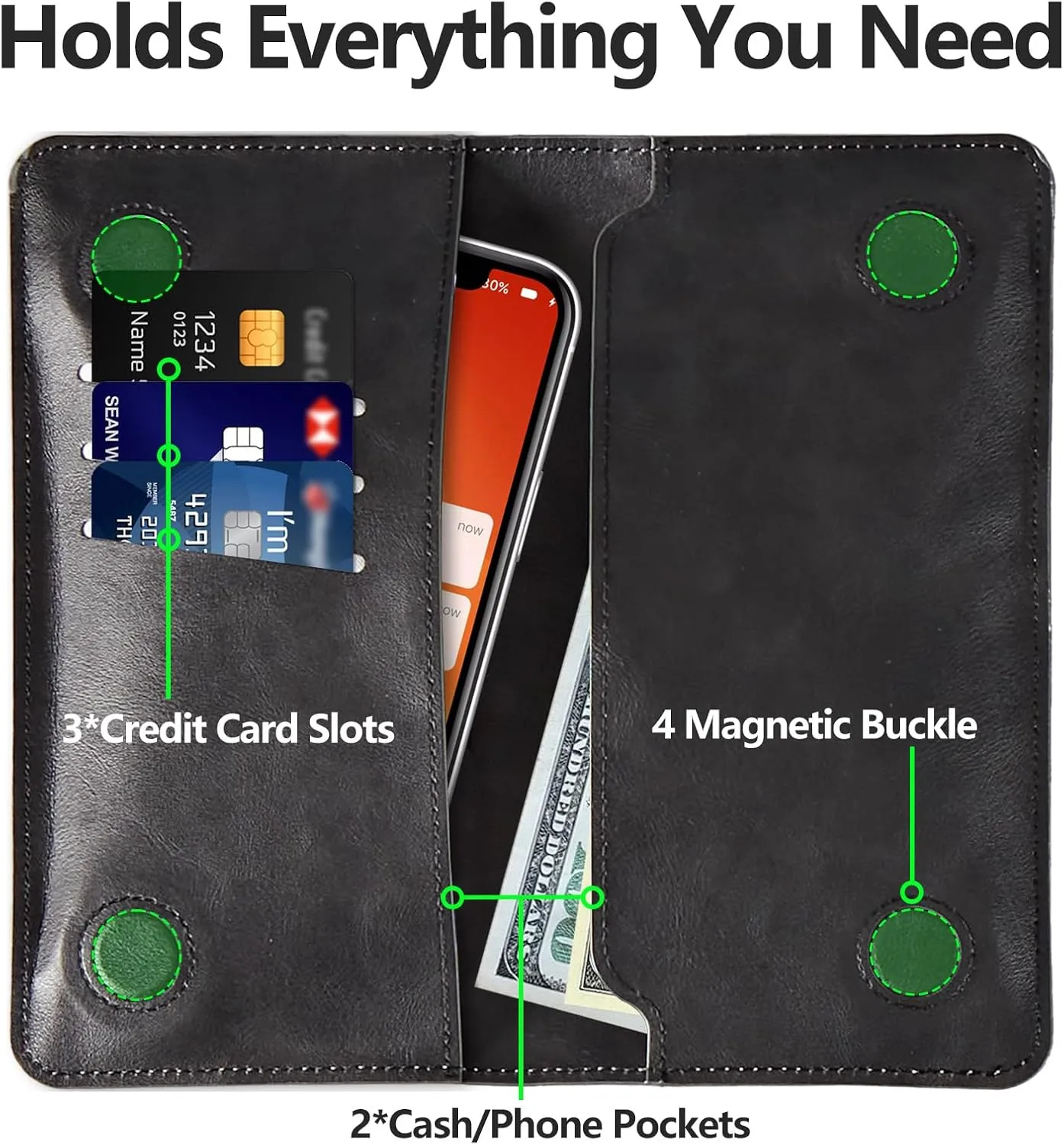 Cute Cats Bifold Wallet for Men Women,PU Leather Dual Magnetic Clasp Closure Long Wallet Clutch Bag with RFID Blocking Money Phone Pockets& Card Slots