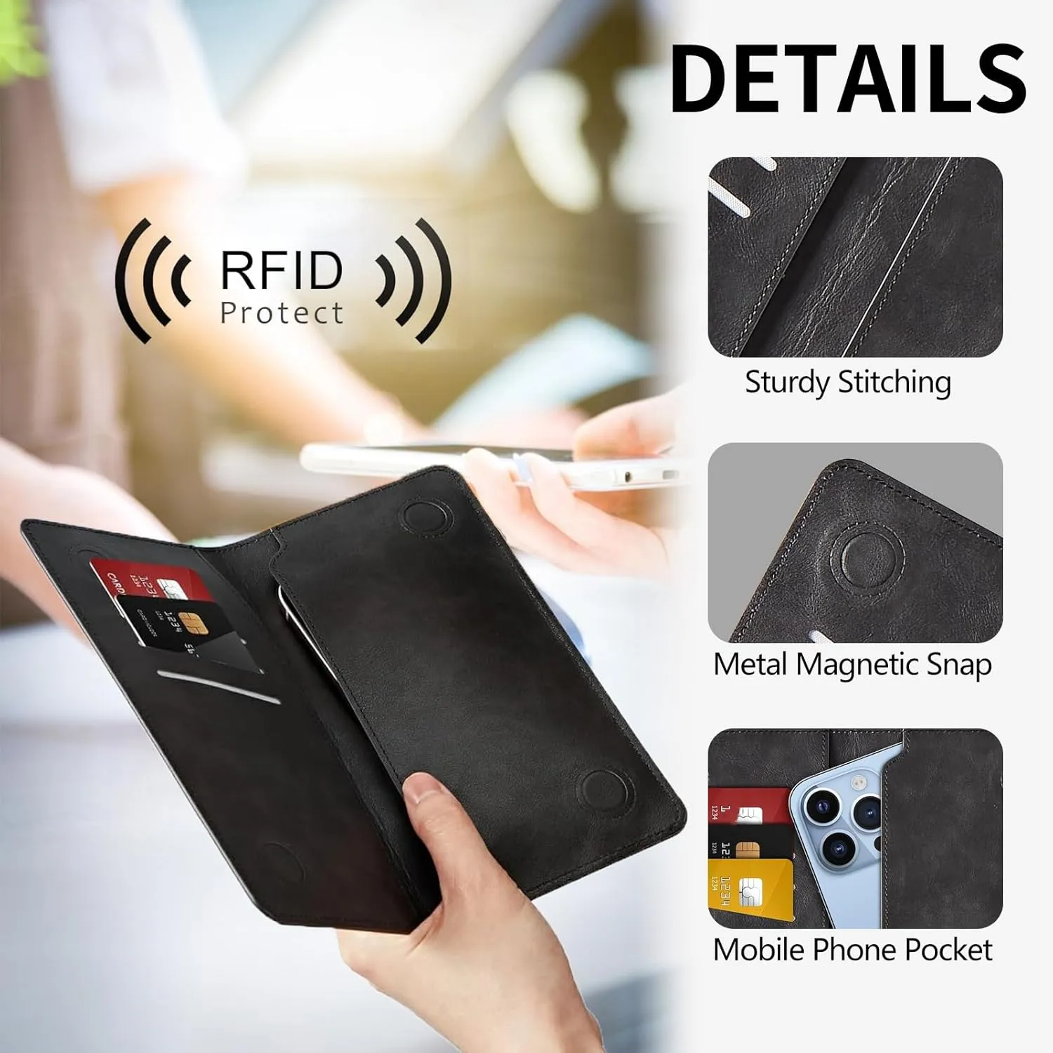 Cute Cats Bifold Wallet for Men Women,PU Leather Dual Magnetic Clasp Closure Long Wallet Clutch Bag with RFID Blocking Money Phone Pockets& Card Slots