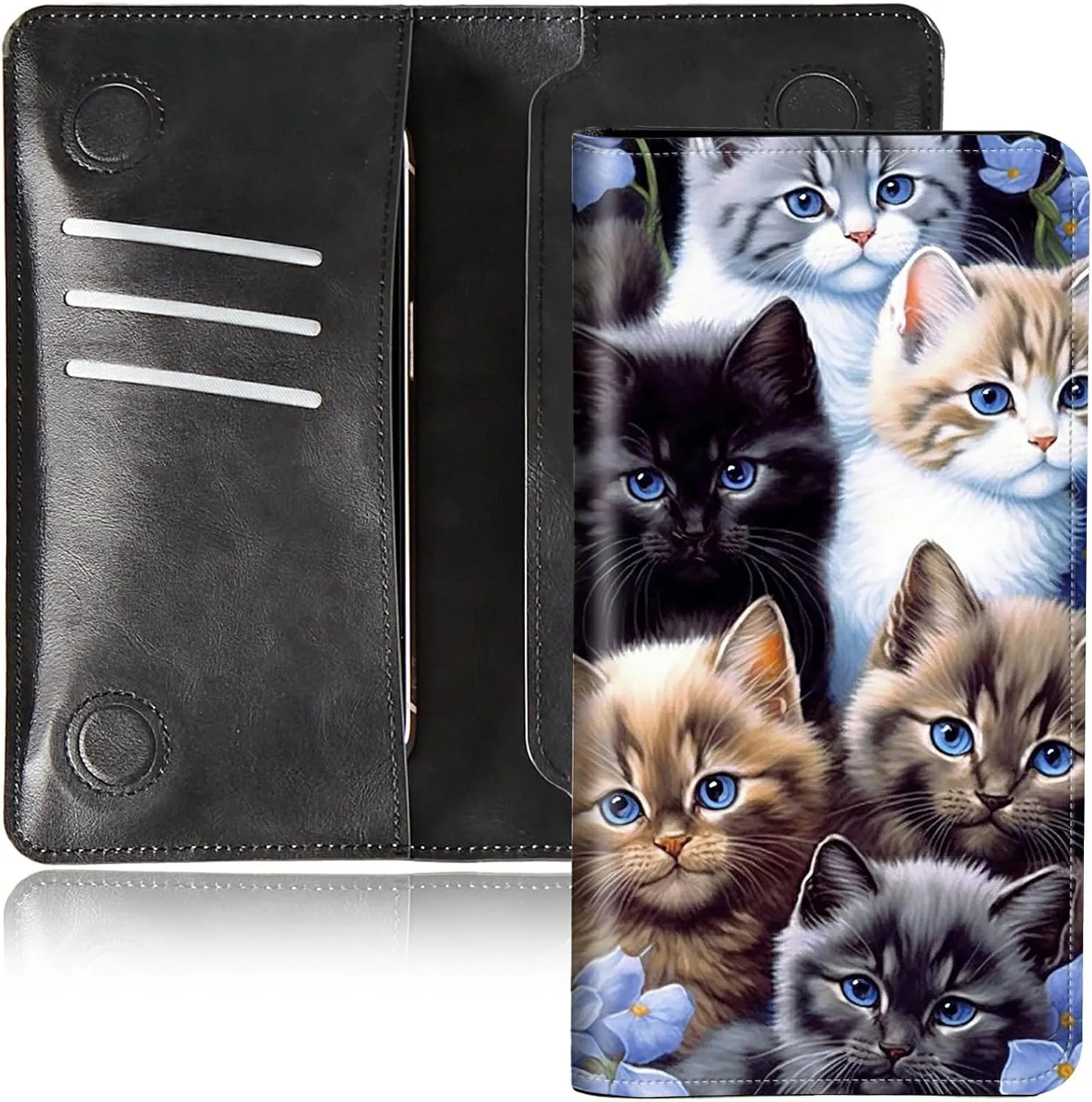 Cute Cats Bifold Wallet for Men Women,PU Leather Dual Magnetic Clasp Closure Long Wallet Clutch Bag with RFID Blocking Money Phone Pockets& Card Slots