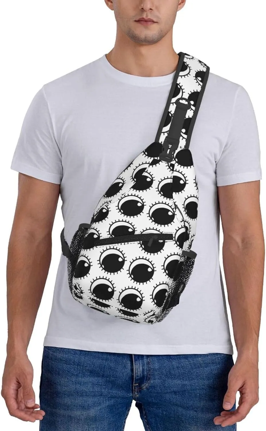 Cute Funny Cartoon Sketch Eyes Crossbody Bag Cross Chest Bag Adjustable Sling Backpack Sports Gym Shoulder Bags Travel Cycling Daypack Diagonally Casual Rucksack
