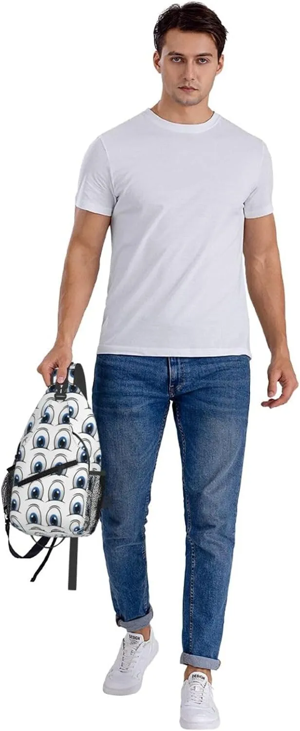 Cute Funny Cartoon Sketch Eyes Crossbody Bag Cross Chest Bag Adjustable Sling Backpack Sports Gym Shoulder Bags Travel Cycling Daypack Diagonally Casual Rucksack