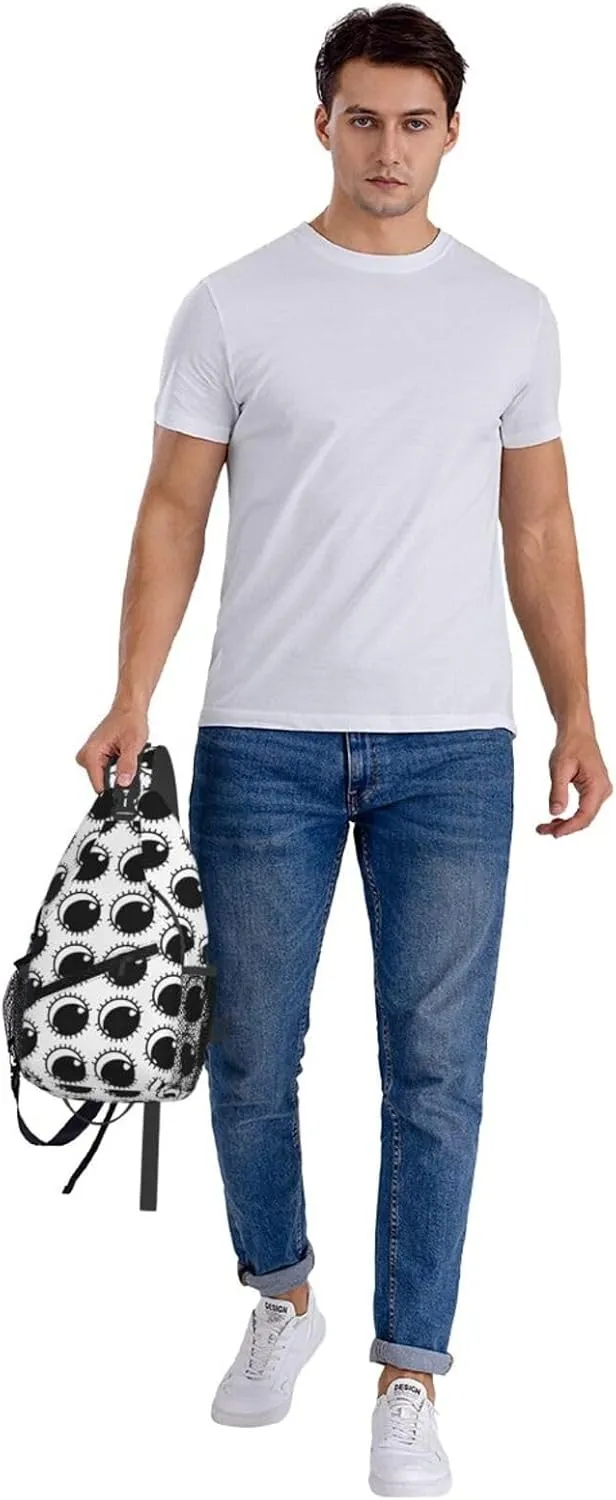 Cute Funny Cartoon Sketch Eyes Crossbody Bag Cross Chest Bag Adjustable Sling Backpack Sports Gym Shoulder Bags Travel Cycling Daypack Diagonally Casual Rucksack