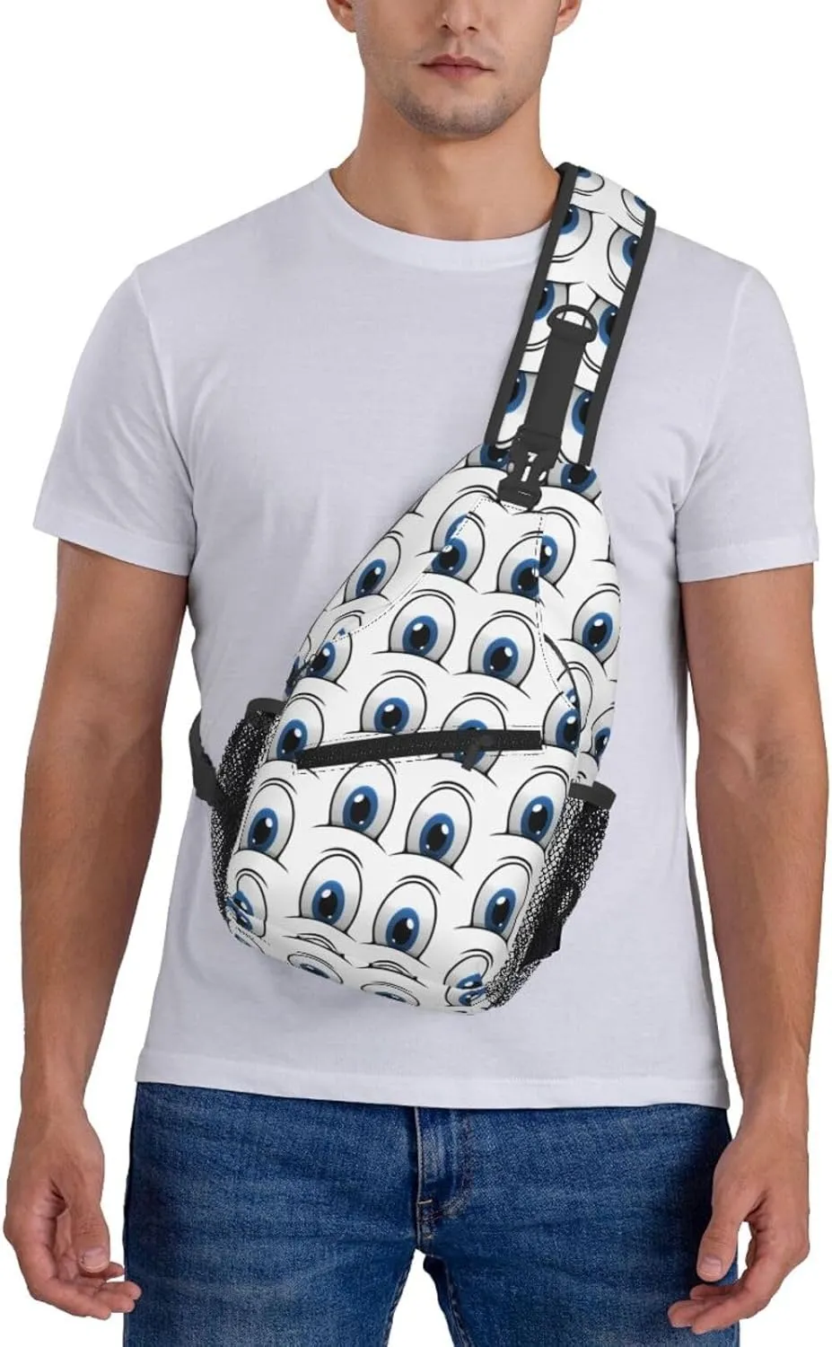 Cute Funny Cartoon Sketch Eyes Crossbody Bag Cross Chest Bag Adjustable Sling Backpack Sports Gym Shoulder Bags Travel Cycling Daypack Diagonally Casual Rucksack