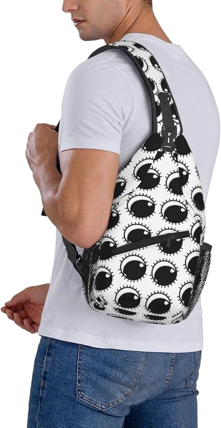 Cute Funny Cartoon Sketch Eyes Crossbody Bag Cross Chest Bag Adjustable Sling Backpack Sports Gym Shoulder Bags Travel Cycling Daypack Diagonally Casual Rucksack