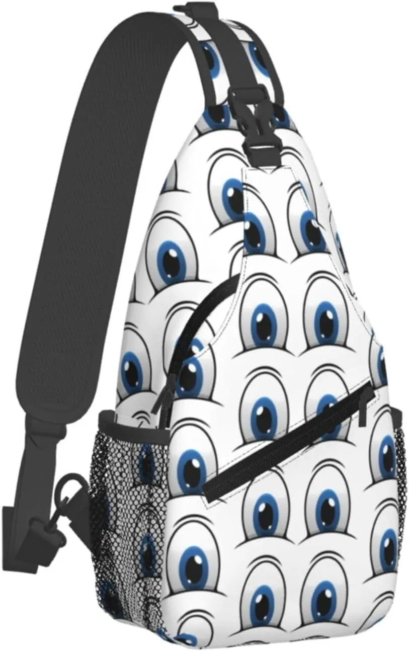 Cute Funny Cartoon Sketch Eyes Crossbody Bag Cross Chest Bag Adjustable Sling Backpack Sports Gym Shoulder Bags Travel Cycling Daypack Diagonally Casual Rucksack