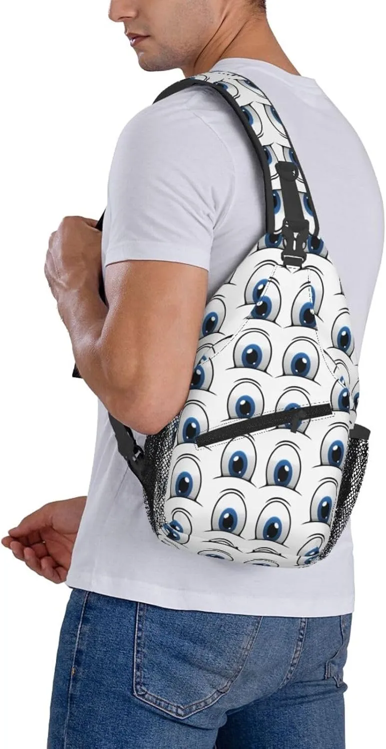 Cute Funny Cartoon Sketch Eyes Crossbody Bag Cross Chest Bag Adjustable Sling Backpack Sports Gym Shoulder Bags Travel Cycling Daypack Diagonally Casual Rucksack