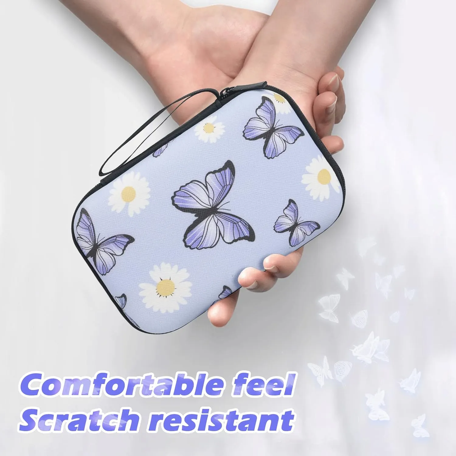 Cute Phone Charger Storage Case Set with Carrying Bag Purple Flowers Floral Butterfly pattern Cable Protector accessories Travel Cable Organizer,Earphone Charger Protector Cover Compatible for iPhone