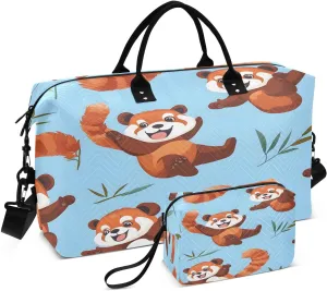 Cute Raccoon Travel Duffel Bags 2PCS,Sports Duffel Bags for Men Women,Weekender Overnight Bag Gym Tote Bag with Toiletry Bag