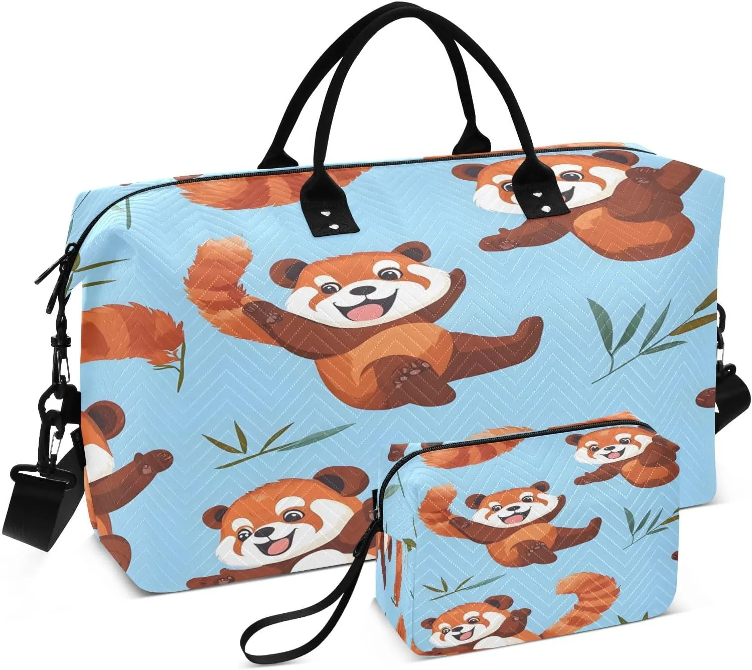 Cute Raccoon Travel Duffel Bags 2PCS,Sports Duffel Bags for Men Women,Weekender Overnight Bag Gym Tote Bag with Toiletry Bag