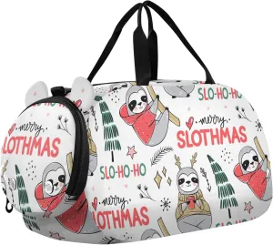 Cute Sloth Pattern Gym Travel Duffel Bag with Shoe Compartment for Boys Girls - Gymnastics Sports Dance Football Travel Bag Teens Weekender Sleepover