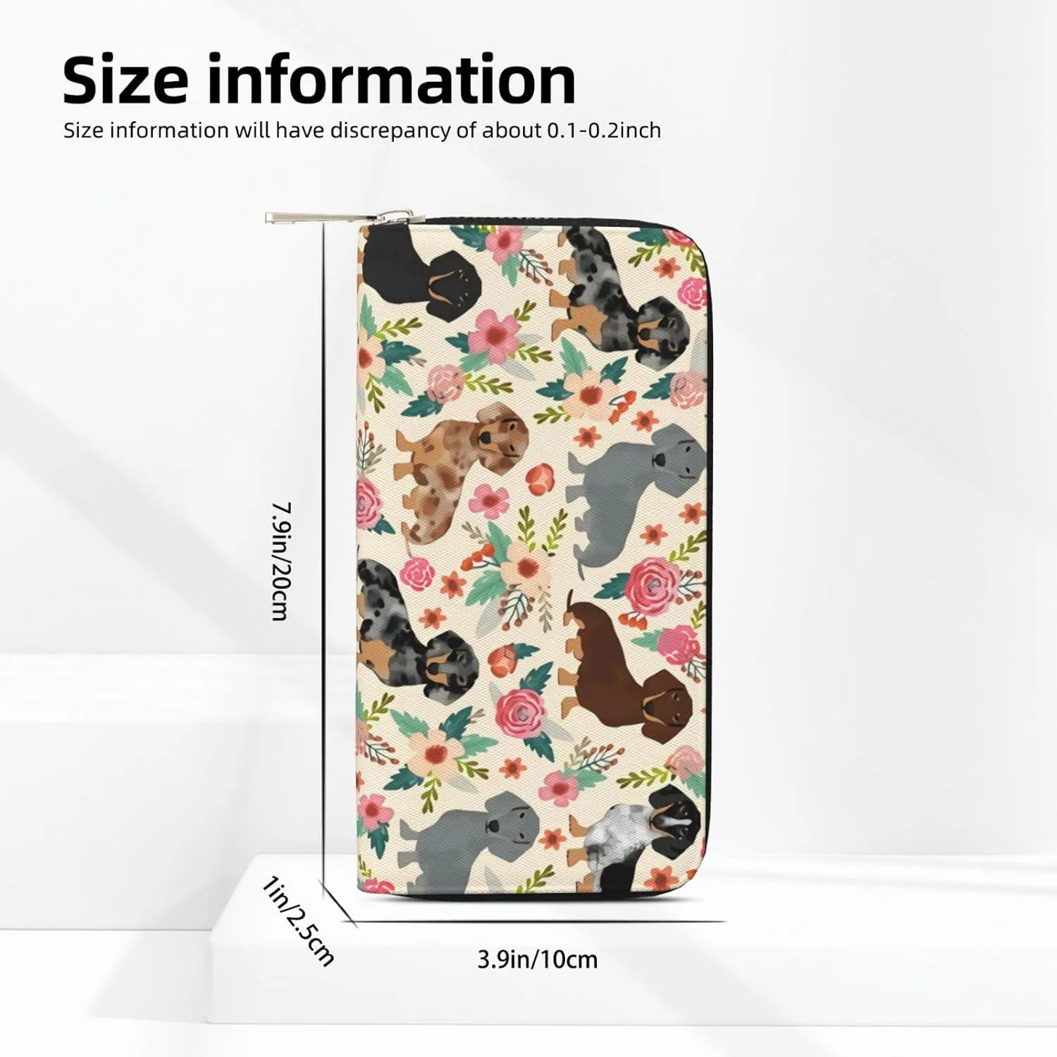 Dachshund Sausage Dogs Pink Flowers Print Wallet for Men Women Elegant Long Clutch Zip Around Travel Leather Coin Purse Large Capacity Credit Card Holder Handbag