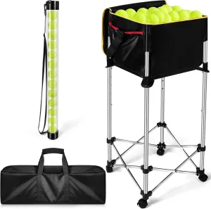 Deekin 2 Pcs Portable Ball Cart and Tennis Ball Pickup Collector Tennis Basket on Wheels with Storage Bag Tennis Ball Picker Upper Tennis Ball Tube Retriever for Baseball Storage (Medium Tube)