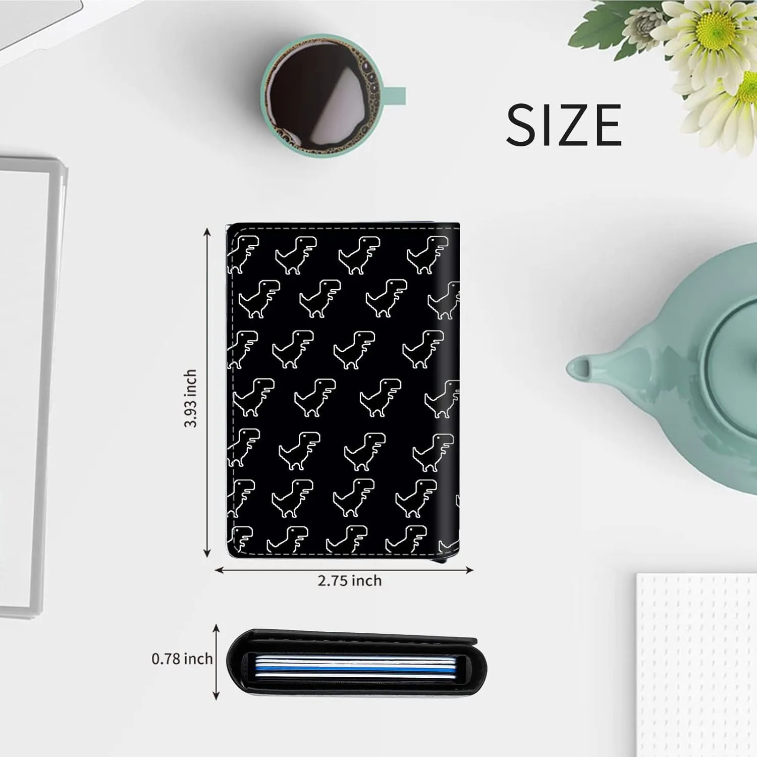 DEGDFSGR Credit Card Holder Aluminum Auto Pop Up Wallet Case,Leather Card Case Front Pocket Trifold Wallet with RFID Blocking Banknote Slot Thin Wallets for Women Men Girl,Dinosaur