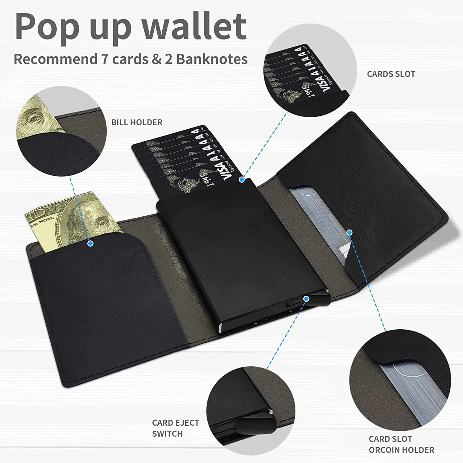 DEGDFSGR Credit Card Holder Aluminum Auto Pop Up Wallet Case,Leather Card Case Front Pocket Trifold Wallet with RFID Blocking Banknote Slot Thin Wallets for Women Men Girl,Dinosaur