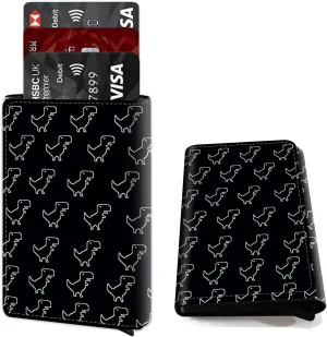 DEGDFSGR Credit Card Holder Aluminum Auto Pop Up Wallet Case,Leather Card Case Front Pocket Trifold Wallet with RFID Blocking Banknote Slot Thin Wallets for Women Men Girl,Dinosaur