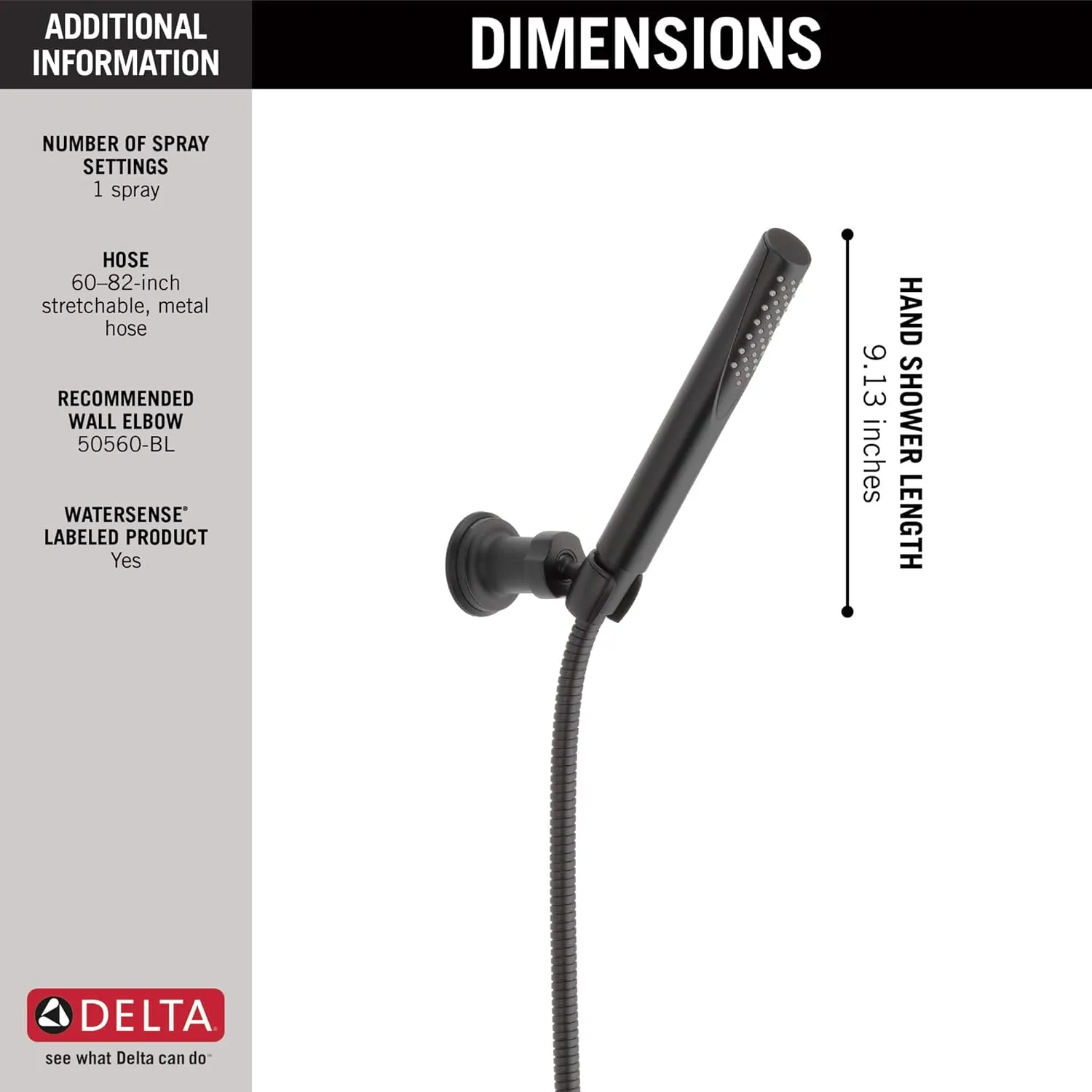 Delta 55085-BL Grail Hand Shower, Matte Black