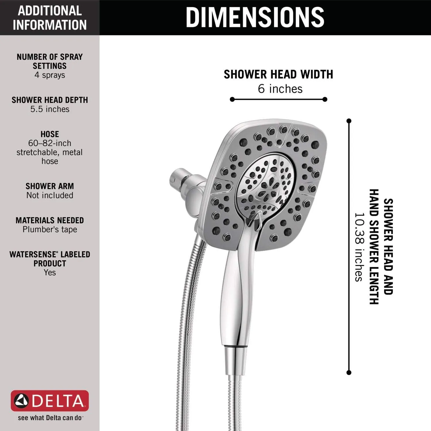 DELTA 58498 In2ition HSSH 1.75 GPM 4-Setting Combo, Chrome
