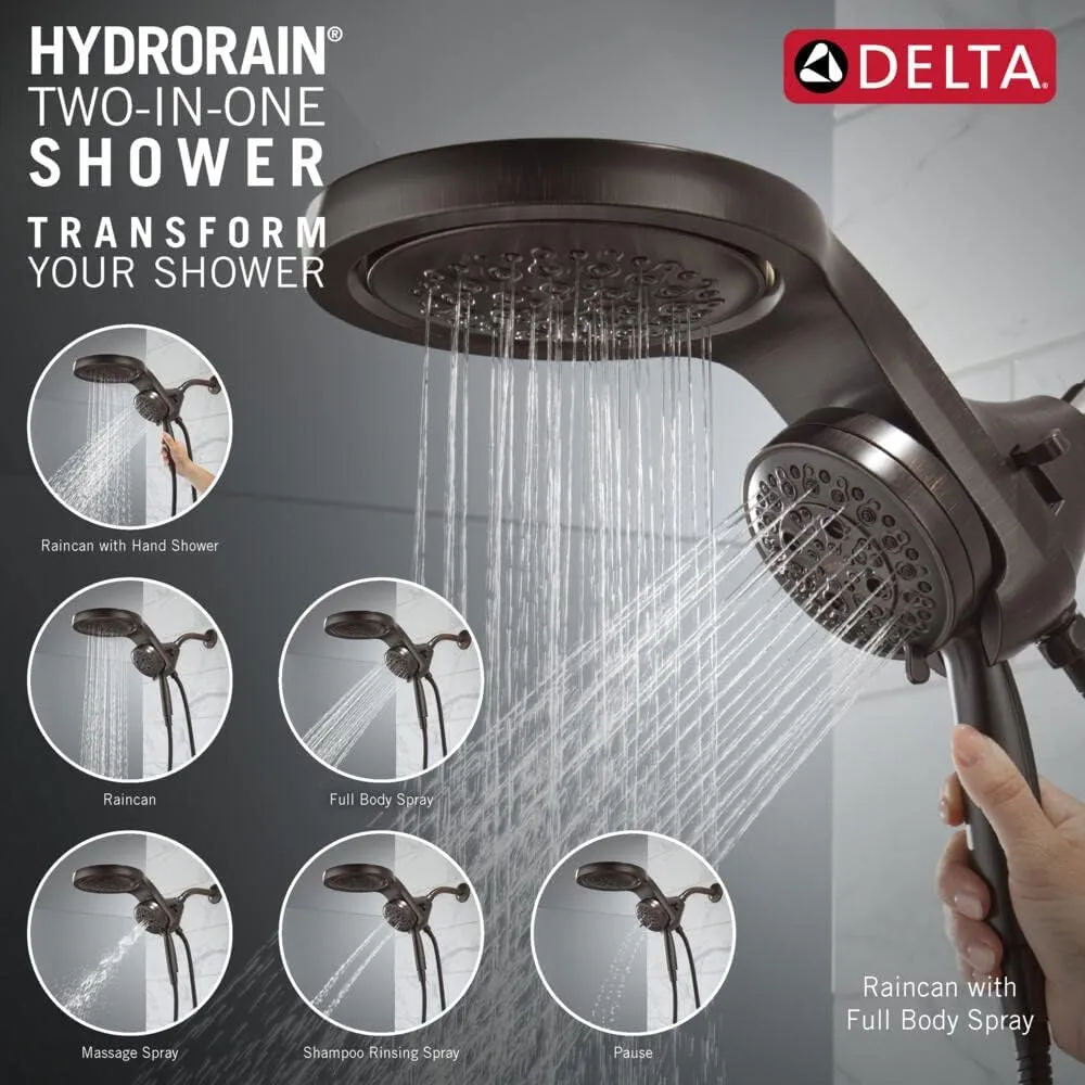 Delta Faucet HydroRain 5-Spray H2Okinetic Dual Shower Head with Handheld Spray, Oil Rubbed Bronze Shower Head with Hose, Handheld Shower Heads, 2.5 GPM Flow Rate, Venetian Bronze 58680-RB25