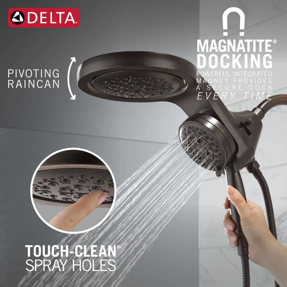 Delta Faucet HydroRain 5-Spray H2Okinetic Dual Shower Head with Handheld Spray, Oil Rubbed Bronze Shower Head with Hose, Handheld Shower Heads, 2.5 GPM Flow Rate, Venetian Bronze 58680-RB25