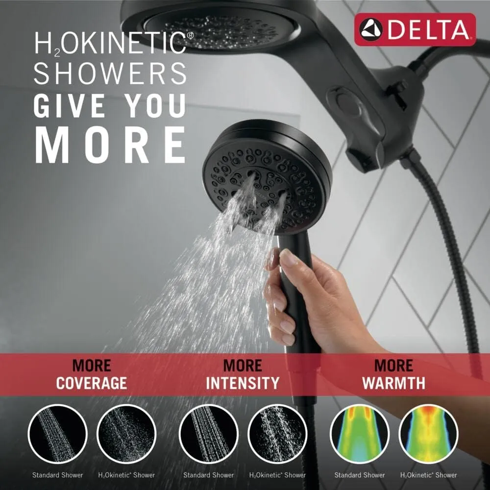 Delta Faucet HydroRain H2Okinetic Dual Shower Head with Handheld 5-Spray, Hose, Detachable Shower Head, 2.5 GPM Flow Rate, Matte Black 58680-BL25