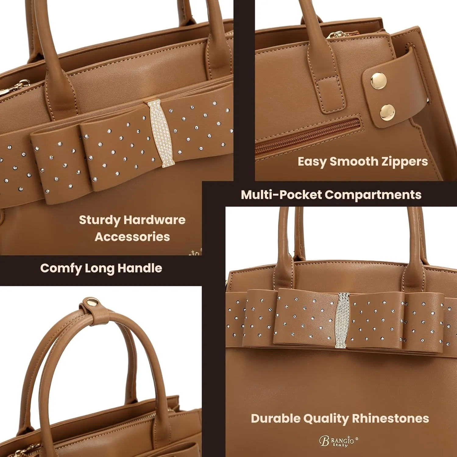 Designer Ribbon Romance Tote Handbag with Rhinestones Bling Top Handle Handheld and Wallet Set for Women with Shoulder Strap