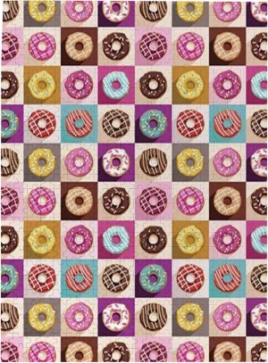 Dessert Theme,Puzzle Board,Portable Wooden Jigsaw Puzzle for Adults,Donuts in Colorful Squares,Birthday Gift for Family and Friends,Multicolor Plastic Box Storage 500PCS