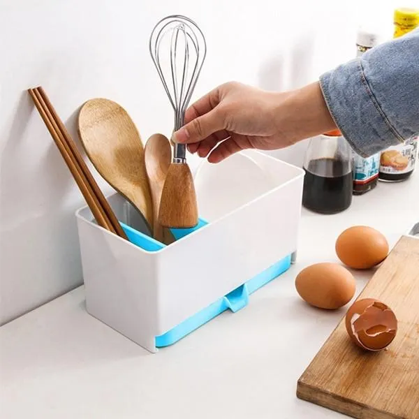Detachable Multifunctional Kitchen Accessories Drain Chopsticks Cabinet Fork Knife Cutlery Organizer Storage Box Blue